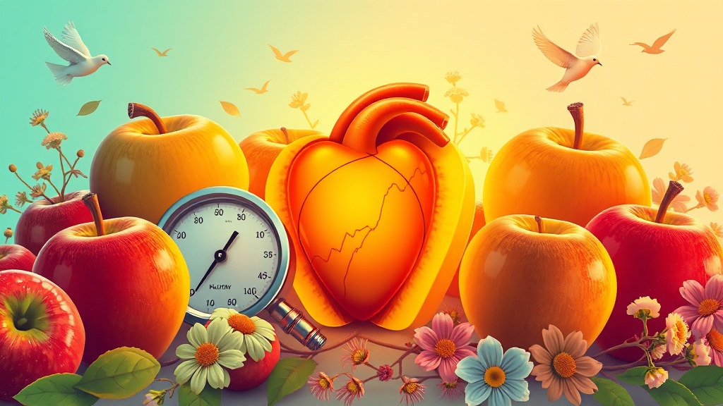 심혈관 건강과 사과의 관계 (illustration 스타일)