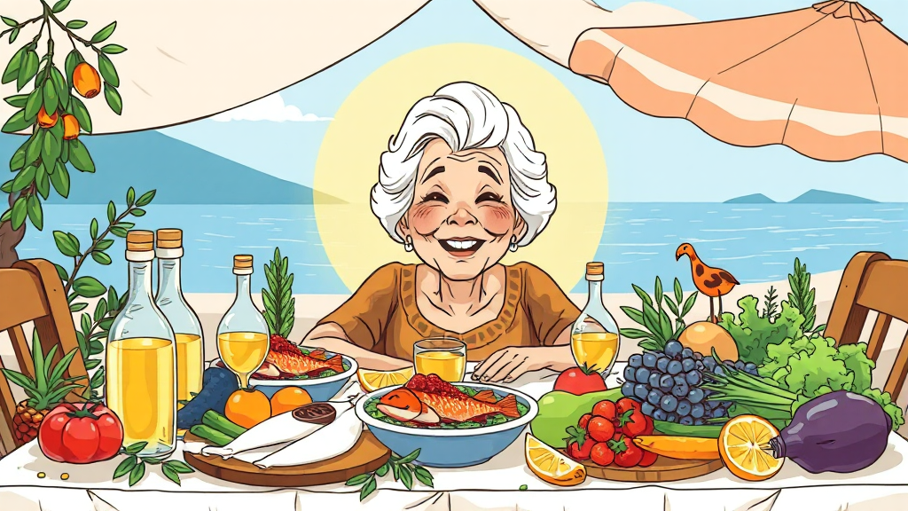 우울증 극복, 지중해 식단 (cartoon 스타일)