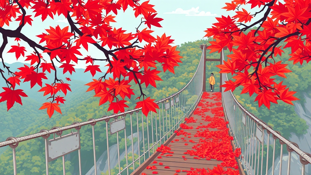 강천산: 하늘을 걷는 경험 (cartoon 스타일)