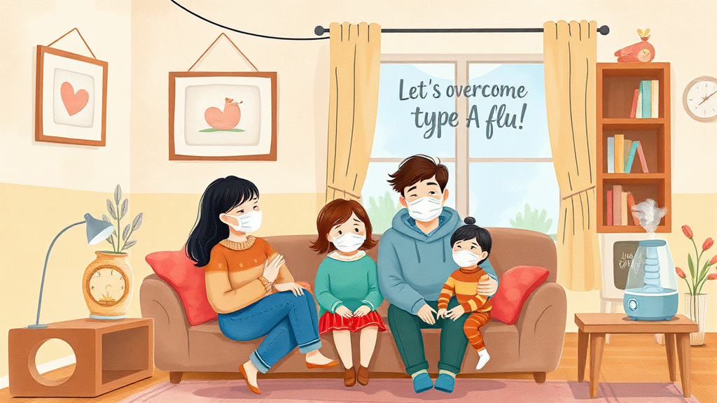 A형 독감 격리 기간 및 가족 감염 관리 (illustration 스타일)