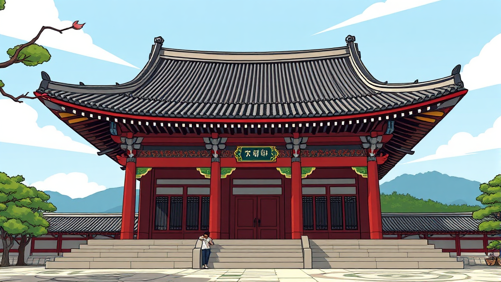 건축적 비밀: 주심포 양식과 배흘림 기둥 (cartoon 스타일)