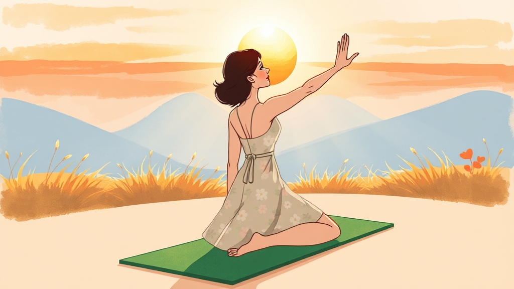 50대 일상 속 요가 루틴 및 팁 (cartoon 스타일)