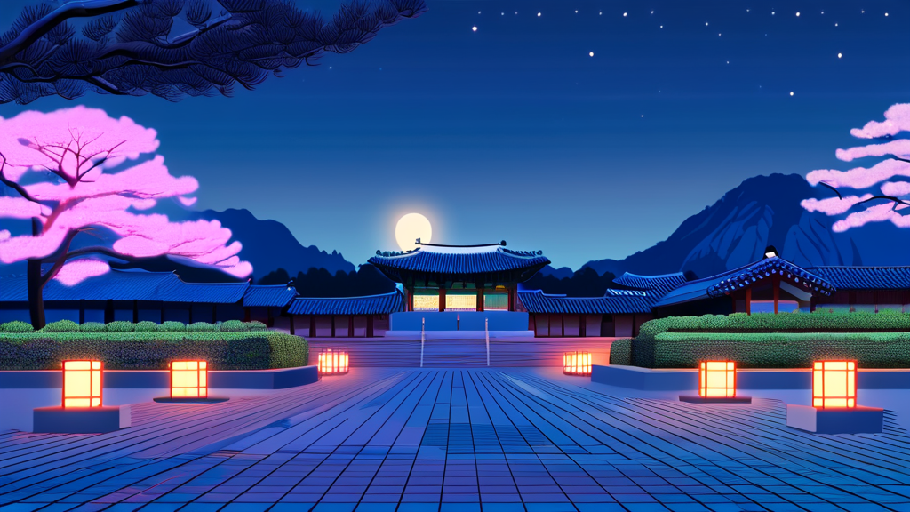 석조전 야경과 고종 황제 시대의 낭만 (illustration 스타일)