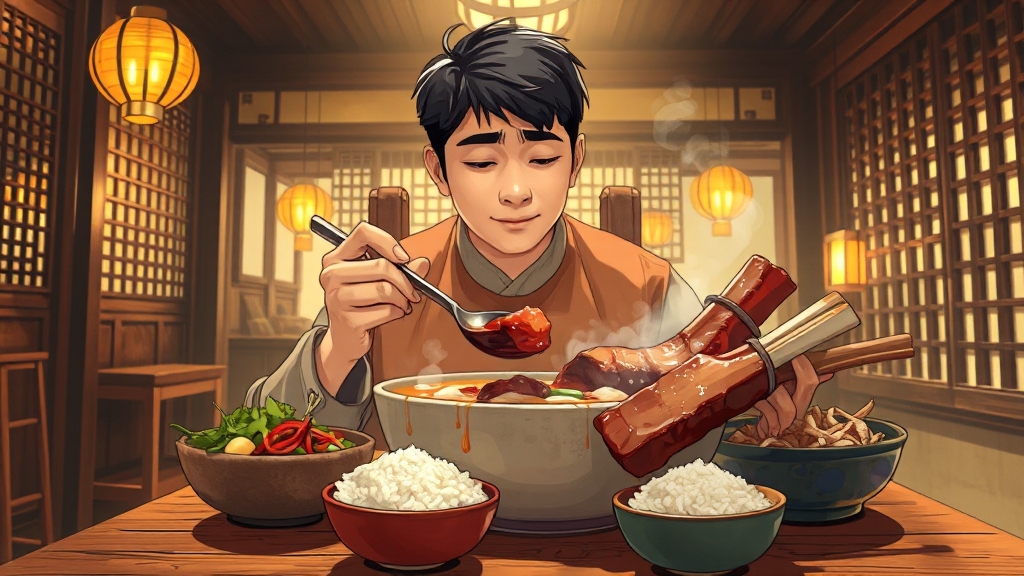 갈비탕 구성 및 곁들임 평가 (illustration 스타일)