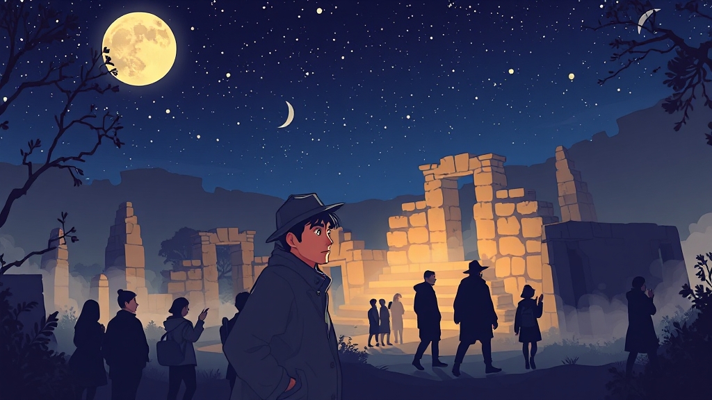 야간 유적 탐방, 놓치지 마세요! (cartoon 스타일)