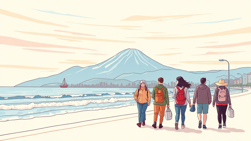 강원도: 동해 바다와 함께 즐기는 봄 여행 (illustration 스타일)