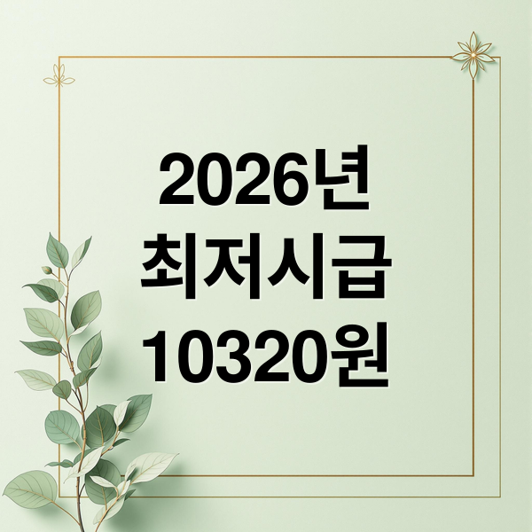 2026년
최저시급
10320원 (2026년 최저시급 10,320원 적용: 주휴수당 포함 월급표 및 실수령액 계산법)