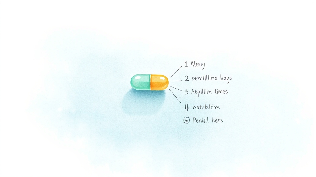 페니실린 복용 시 주의사항 (watercolor 스타일)