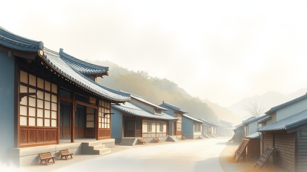 과거로의 시간 여행: 소수서원과 선비촌에서 배우는 선비 정신 (watercolor 스타일)