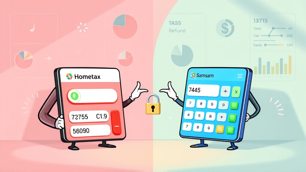 홈택스 vs 삼쩜삼: 어떤 차이가 있나요? (illustration 스타일)