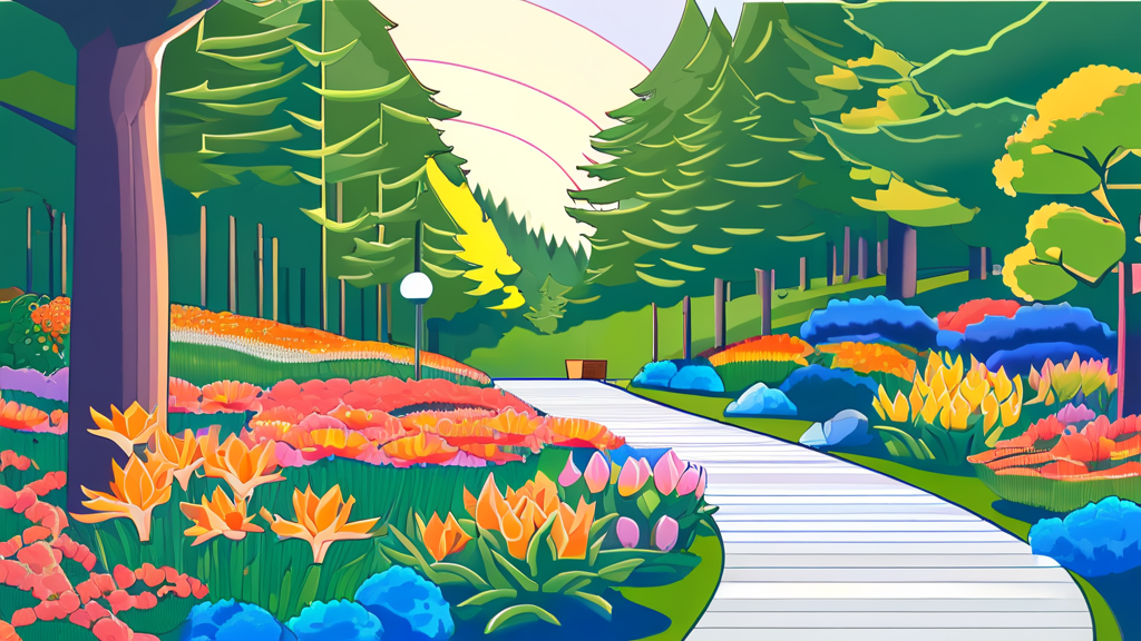 자연 속 힐링: 배봉산 복합공원의 아름다운 풍경과 휴식 공간 (cartoon 스타일)