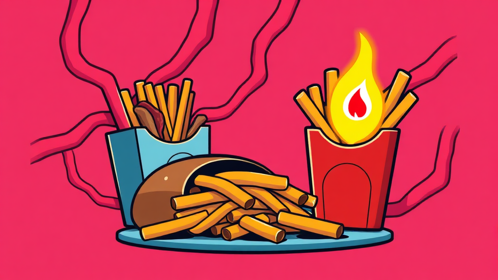 고지혈증 환자가 피해야 할 음식 (cartoon 스타일)