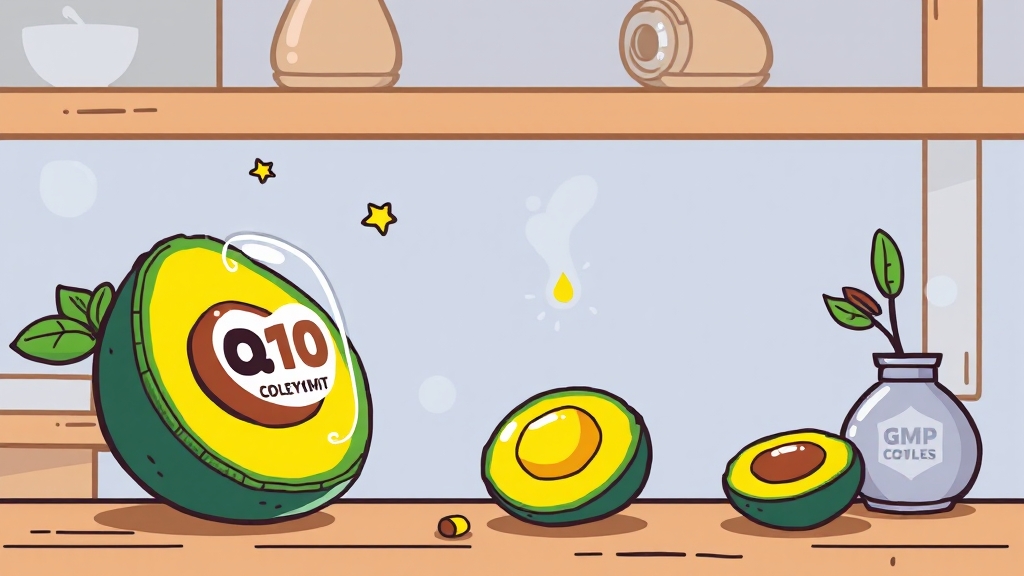 코엔자임Q10 섭취 방법 및 권장량 (cartoon 스타일)