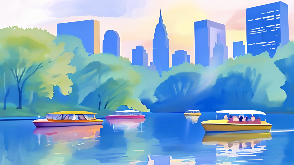 센트럴파크 보트 종류와 가격 비교 (watercolor 스타일)