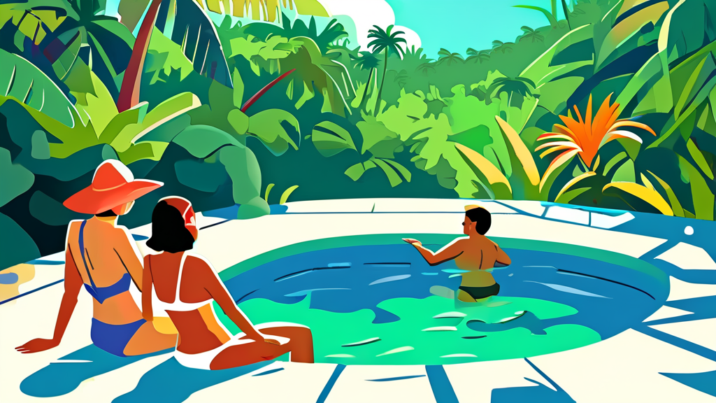 온 가족을 위한 따뜻한 물놀이 천국 (cartoon 스타일)