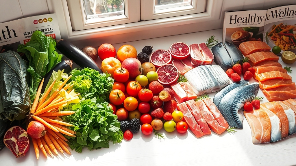 대장암에 좋은 음식: 종류별 효능 (realistic 스타일)