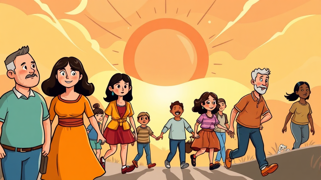 세대별 맞춤 지원금: 영유아부터 노인까지 (cartoon 스타일)