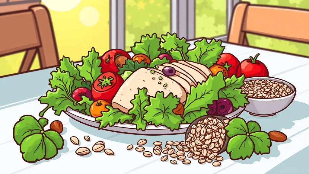 비만 예방에 좋은 음식 종류 (cartoon 스타일)