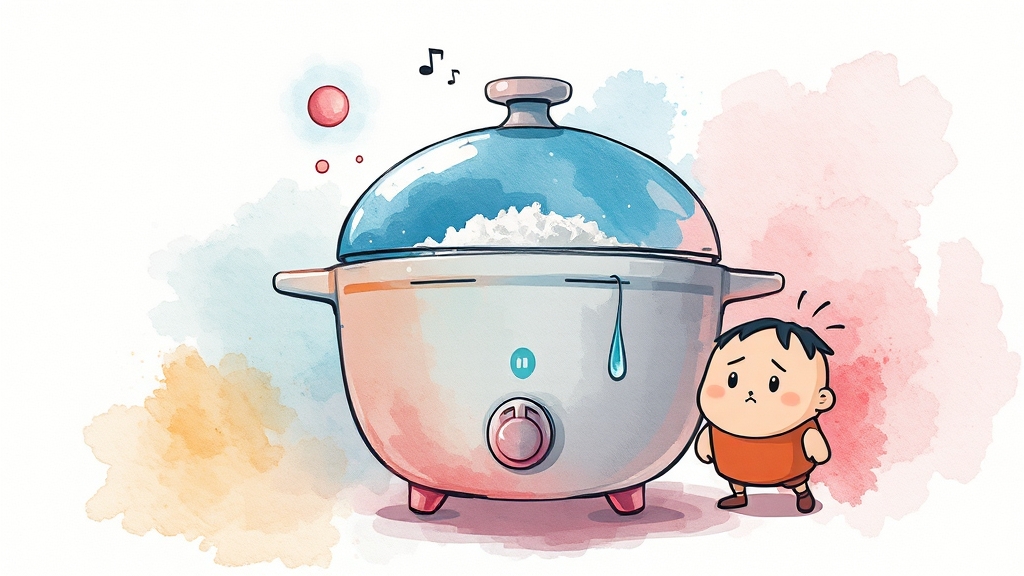 쿠첸 밥솥 고장 증상 및 자가 진단 (watercolor 스타일)