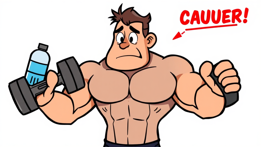 크레아틴 부작용 및 주의사항 (cartoon 스타일)