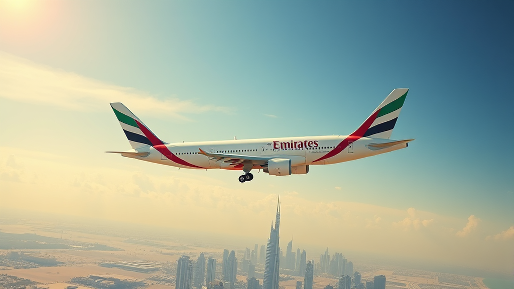 에미레이트 항공 두바이 운항 중단, 왜? (realistic 스타일)