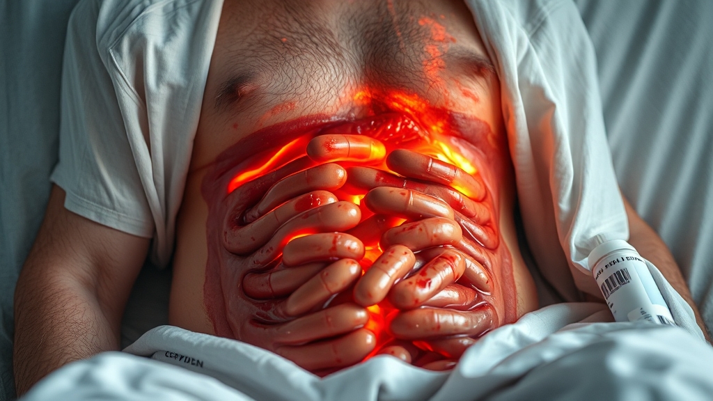 장염 치료: 병원 방문과 약물 (realistic 스타일)