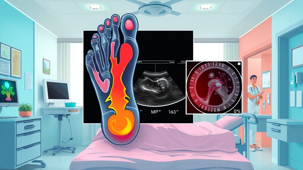 족저근막염 진단 방법 (cartoon 스타일)