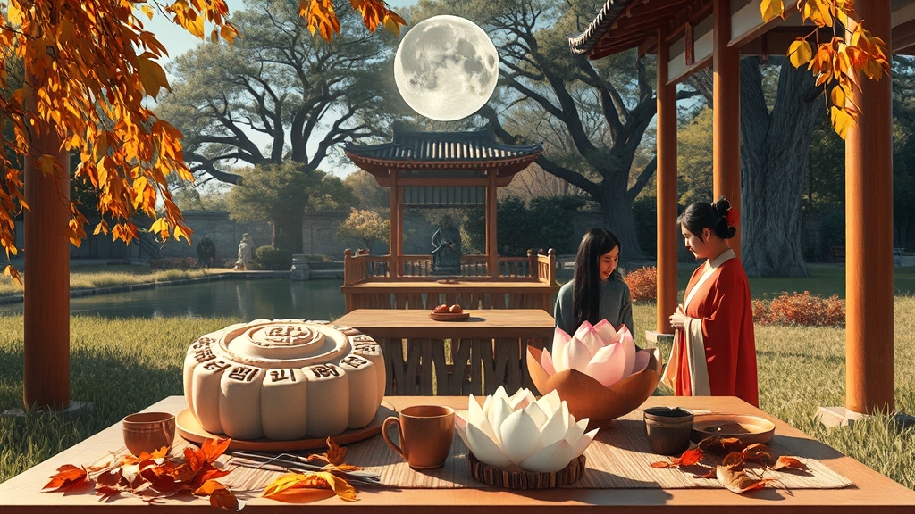 추분과 전통 풍습 비교 (한국 vs 대만) (realistic 스타일)