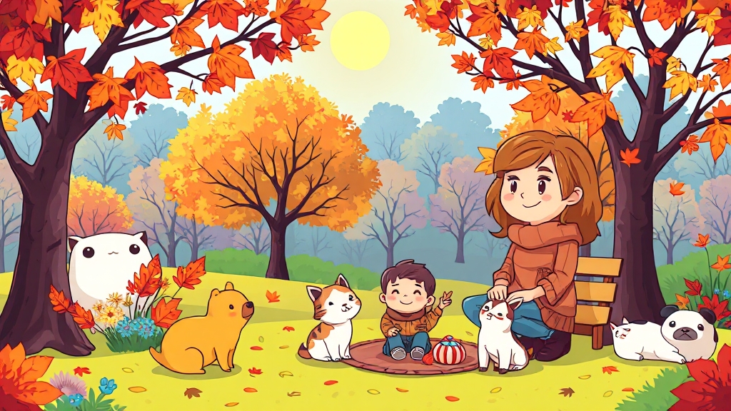 공원 단풍 명소 🏞️ (cartoon 스타일)