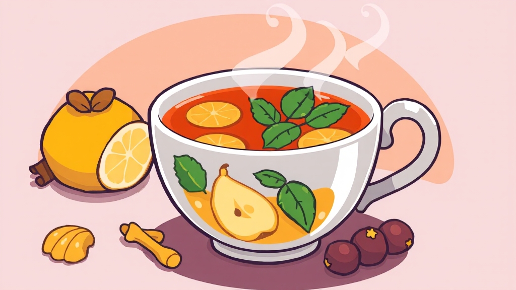 따뜻한 차, 증상별 맞춤 추천 (cartoon 스타일)