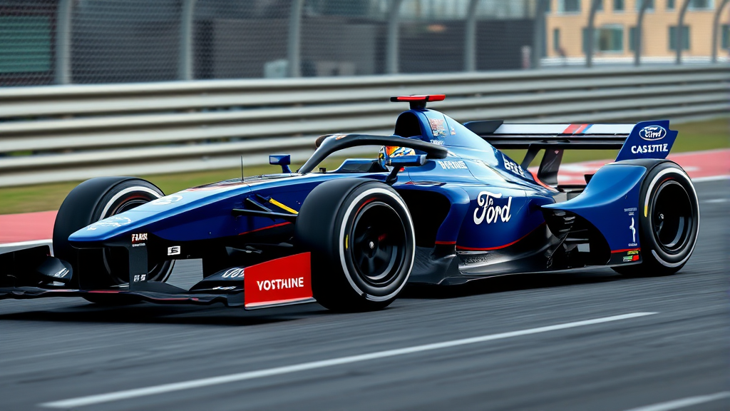 비자 캐시 앱 레이싱 불스 팀의 2026 시즌 차량 공개 및 디자인 (realistic 스타일)