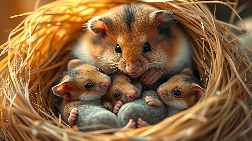 햄스터 번식: 암수 구별, 임신, 출산 (realistic 스타일)