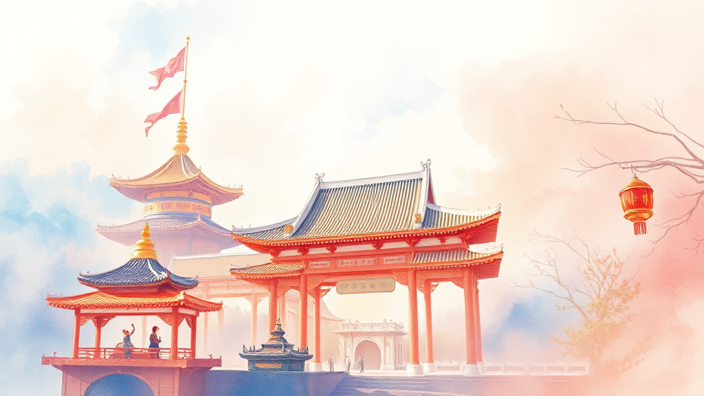 퍼레이드, 공연, 편의시설: 롯데월드 설날 즐길 거리 (watercolor 스타일)