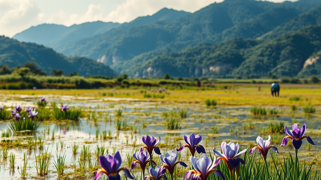 거창 창포원의 역사와 조성 배경 (realistic 스타일)