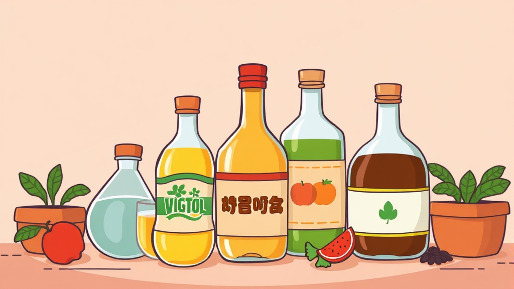 식초의 종류별 혈당 조절 효과 비교 (cartoon 스타일)