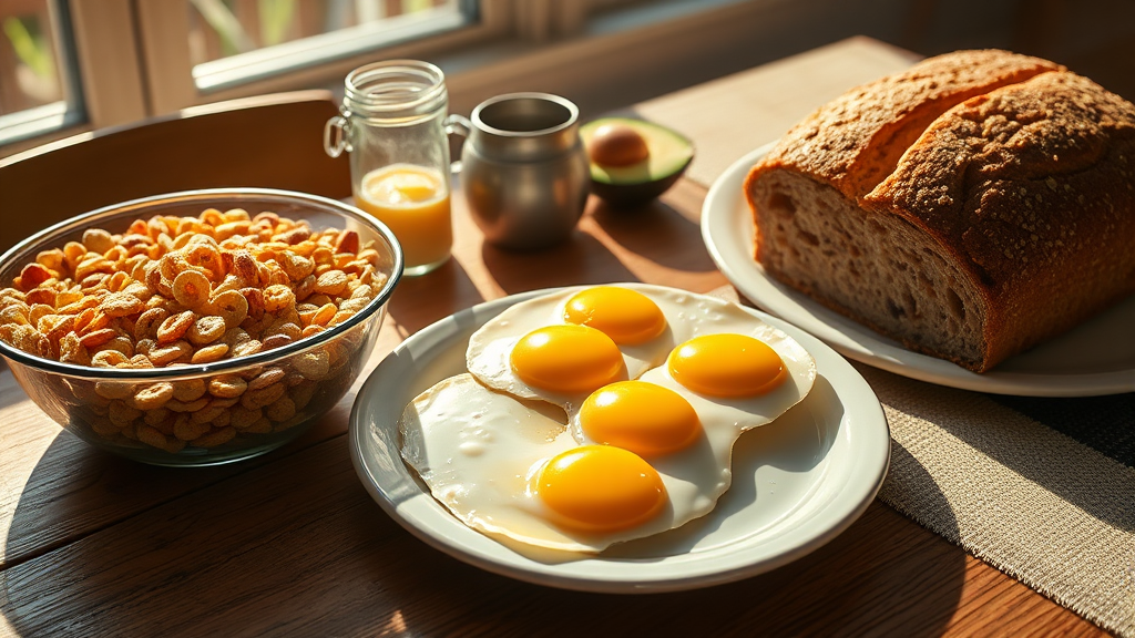 아침 식사 시 주의사항 (realistic 스타일)