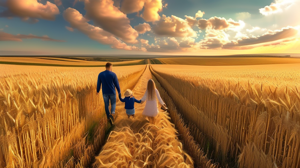 청보리밭 풍경과 즐길 거리 (realistic 스타일)