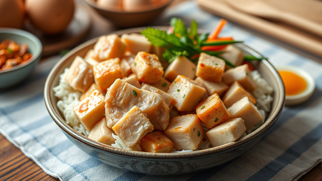 닭고기, 계란, 두부 활용법 (realistic 스타일)