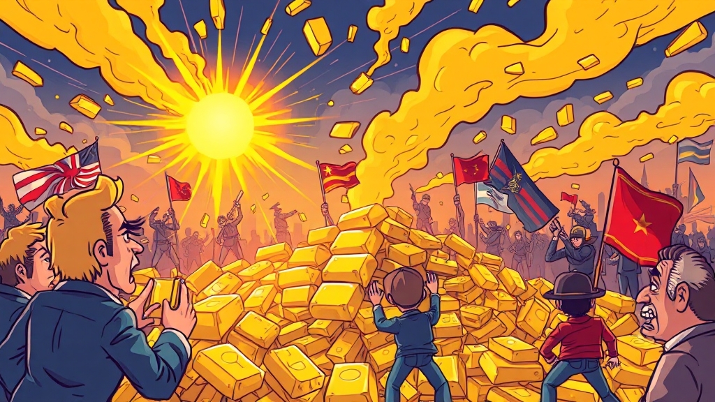 금 가격에 영향을 미치는 국제 정세 (cartoon 스타일)