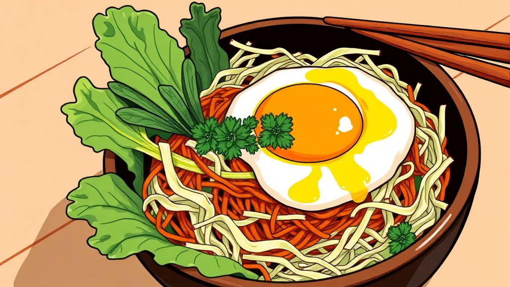 봄동 겉절이, 더욱 맛있게 즐기는 비빔밥 레시피 (illustration 스타일)