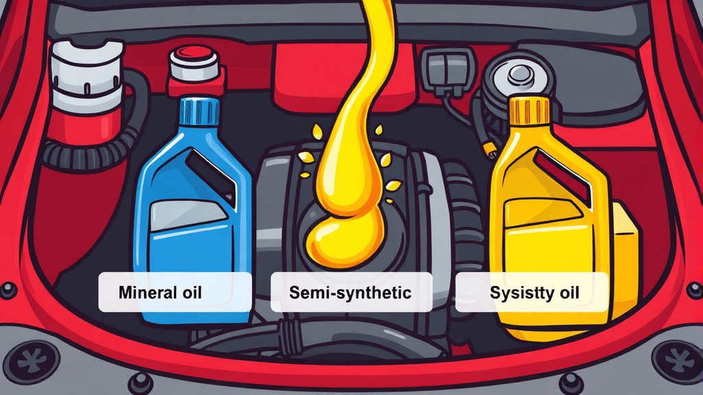 엔진오일 종류별 특징과 주기 (cartoon 스타일)