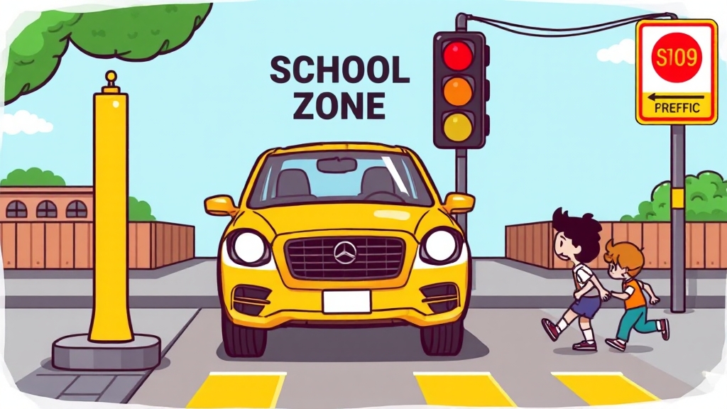 스쿨존 신호위반, 과태료 폭탄! (cartoon 스타일)