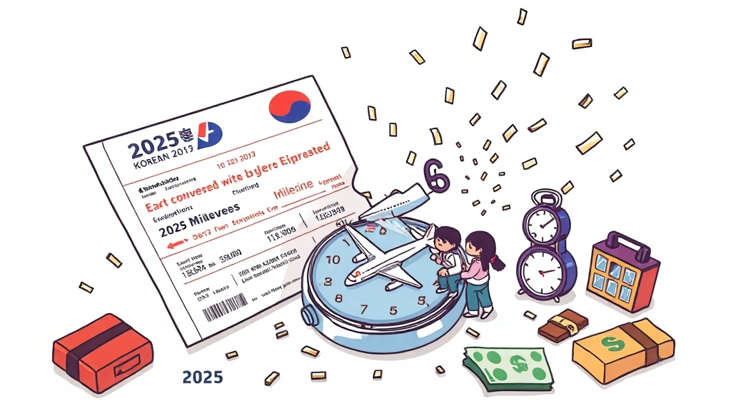 소멸되는 마일리지 2025년 총정리, 대한항공 아시아나 마일리지 가이드(사용처 문의처 소멸시점) 2 2025년, 마일리지 제도 어떻게 바뀌나? (cartoon 스타일)