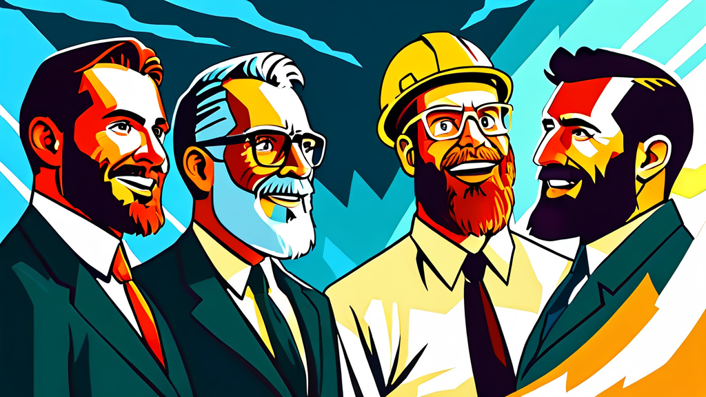 GE의 역사 속 주요 경영자들과 그들의 영향력 (cartoon 스타일)