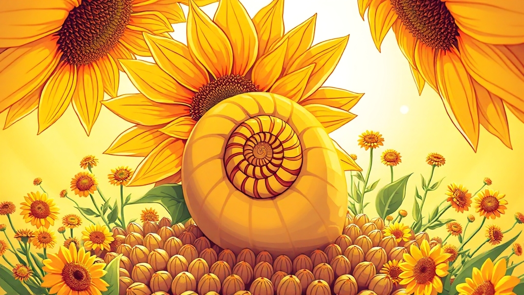 자연 속 피보나치 예시 (cartoon 스타일)