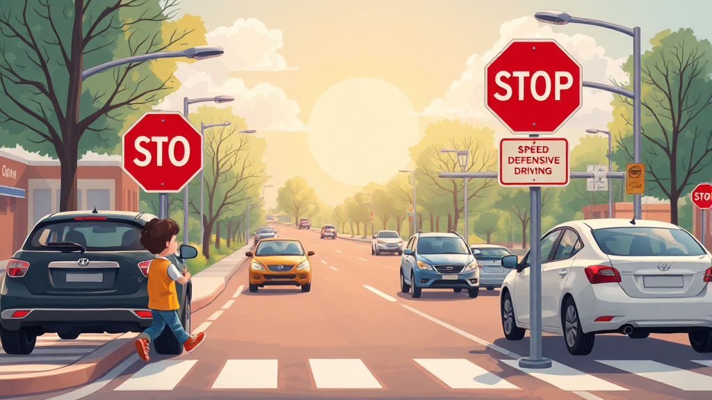 어린이 보호구역 운전, 이것만은 꼭 지켜주세요 (realistic 스타일)