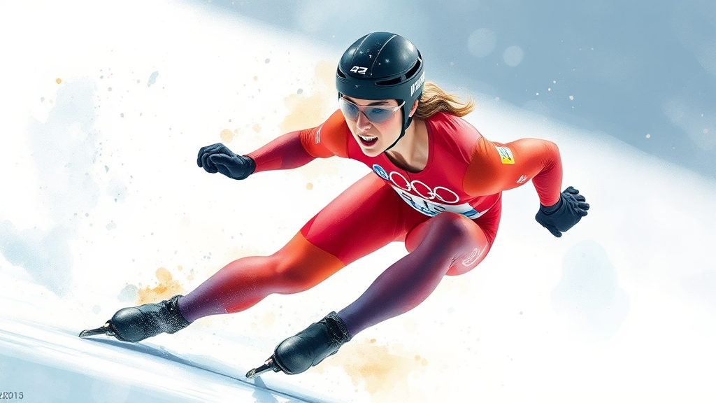 역전의 드라마: 김길리 선수의 짜릿한 레이스와 메달 획득 과정 (watercolor 스타일)