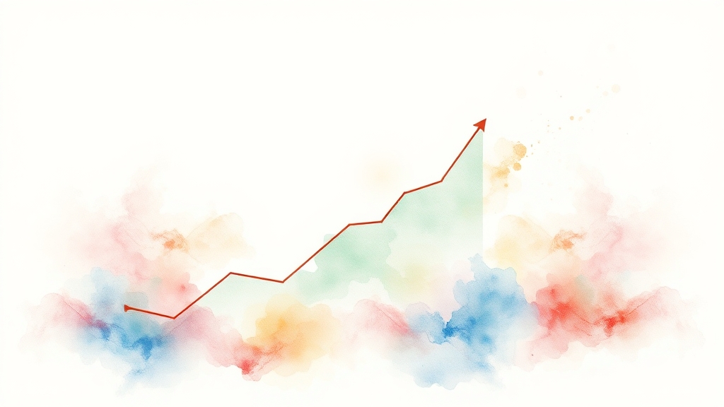 금리 인하 기대감 급등 (watercolor 스타일)