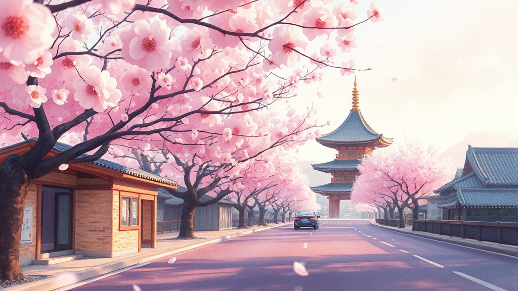 하동 화개 십리 벚꽃길: 봄의 정취를 만끽하는 드라이브 (watercolor 스타일)