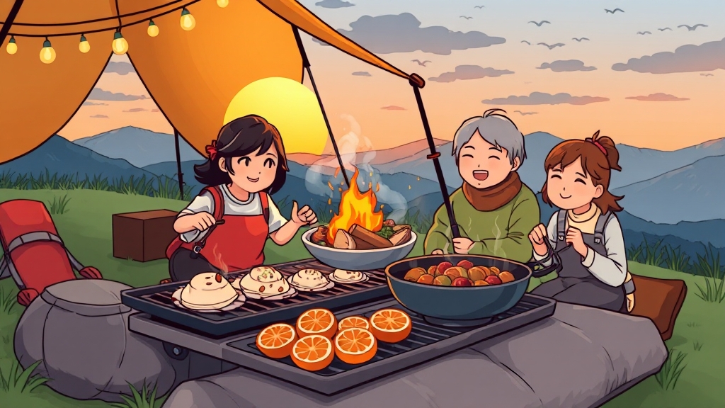 캠핑 요리: 간편하고 맛있는 레시피 (cartoon 스타일)